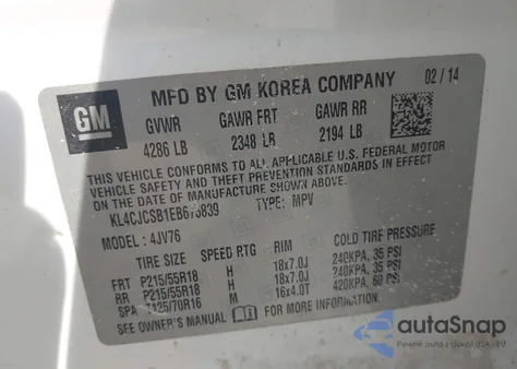 2014 Buick Encore Leather from USA, damaged, VIN KL4CJCSB1EB675839